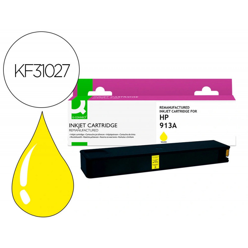 Cartouche q-connect jet d'encre compatible hp913a 3200p coloris jaune