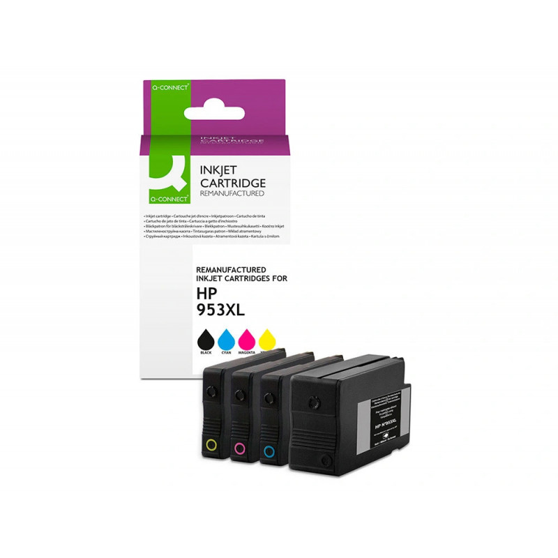 Cartouche q-connect jet d'encre compatible hp 953xl coloris noir/cyan/magenta/jaune pack