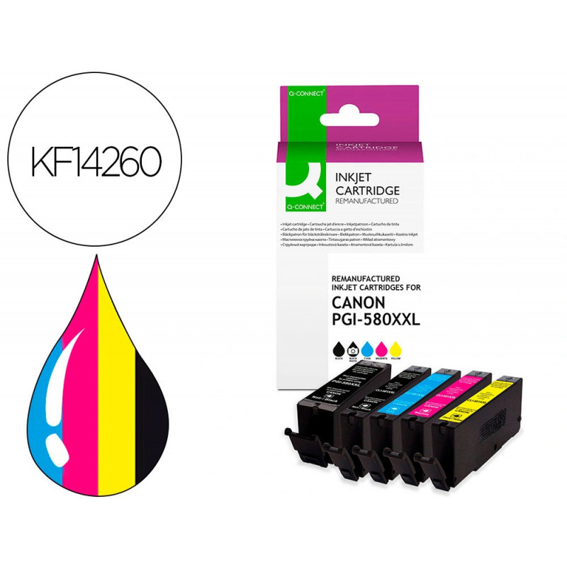 Cartouche q-connect jet d'encre compatible canon pgi-580xxl-581xxl couleur noir x2/cyan/magenta/jaune