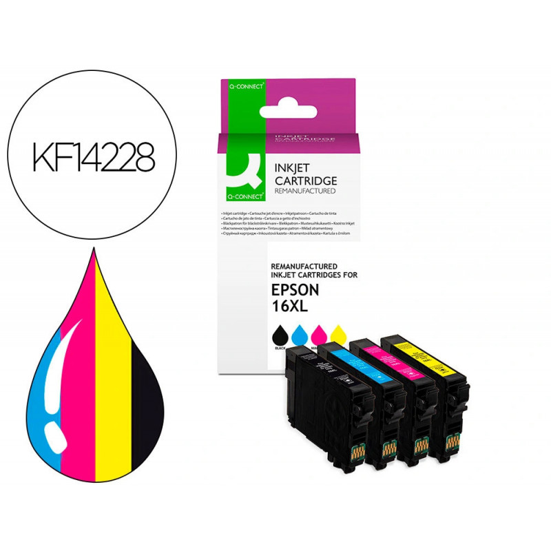 Cartouche q-connect jet d'encre compatible epson 16xl couleur noir/cyan/magenta/jaune pack