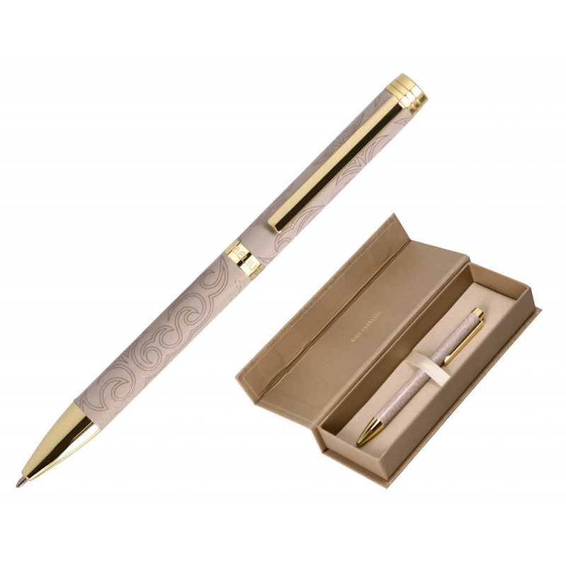 Stylo-bille belius wild west aluminium encre bleue attributs dores coloris beige coffret design