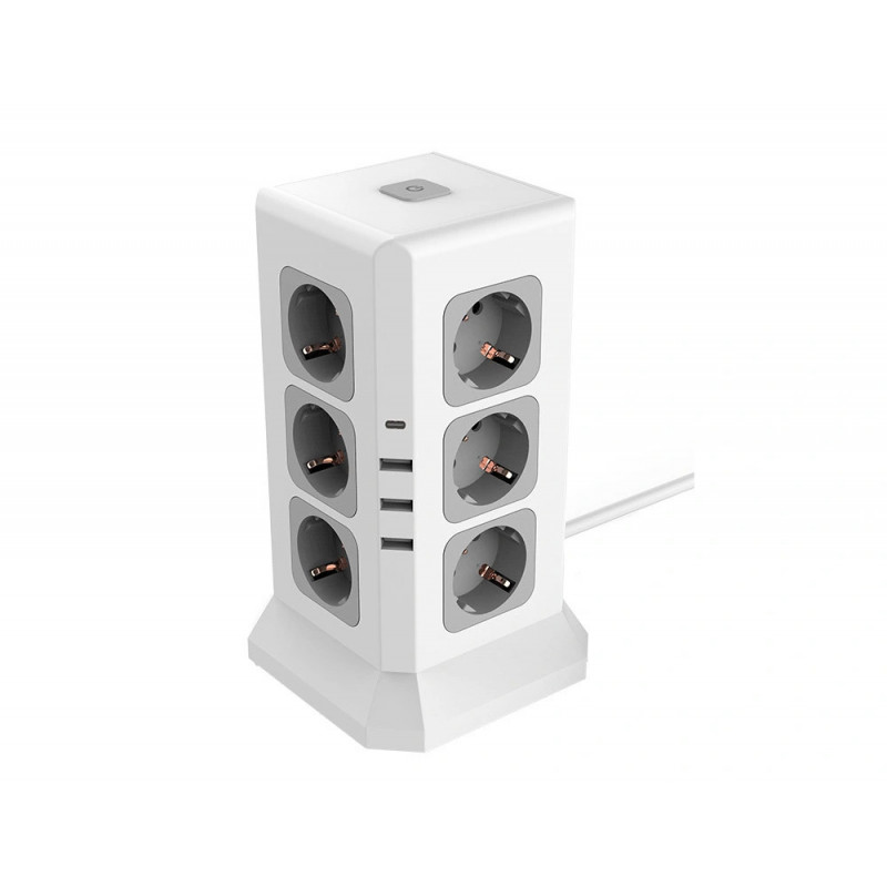 Multiprise q-connect 16 en 1 cable 2m 12 prises courant 3 ports usb 1 port usb-c 120x120x210 mm