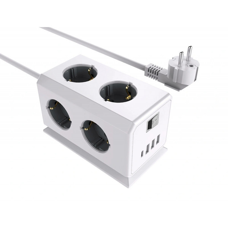 Multiprise q-connect 10 en 1 cable 1,4m 6 prises courant 3 ports usb 1 port usb-c 140x76x87 mm