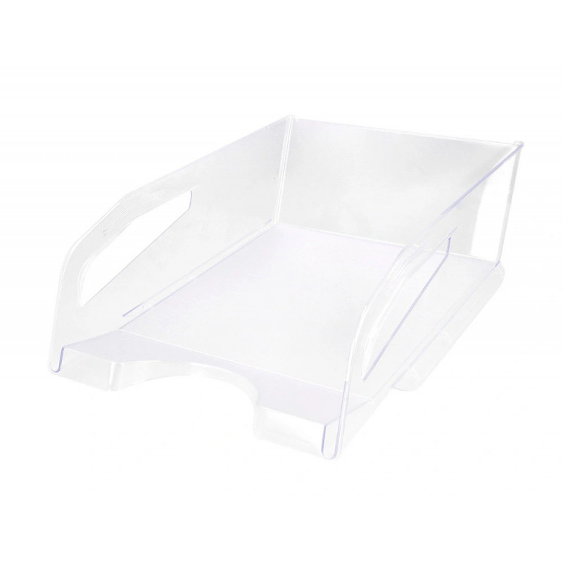 Corbeille a courrier q-connect plastique grande capacite avec poignee transparente 386x270x115mm