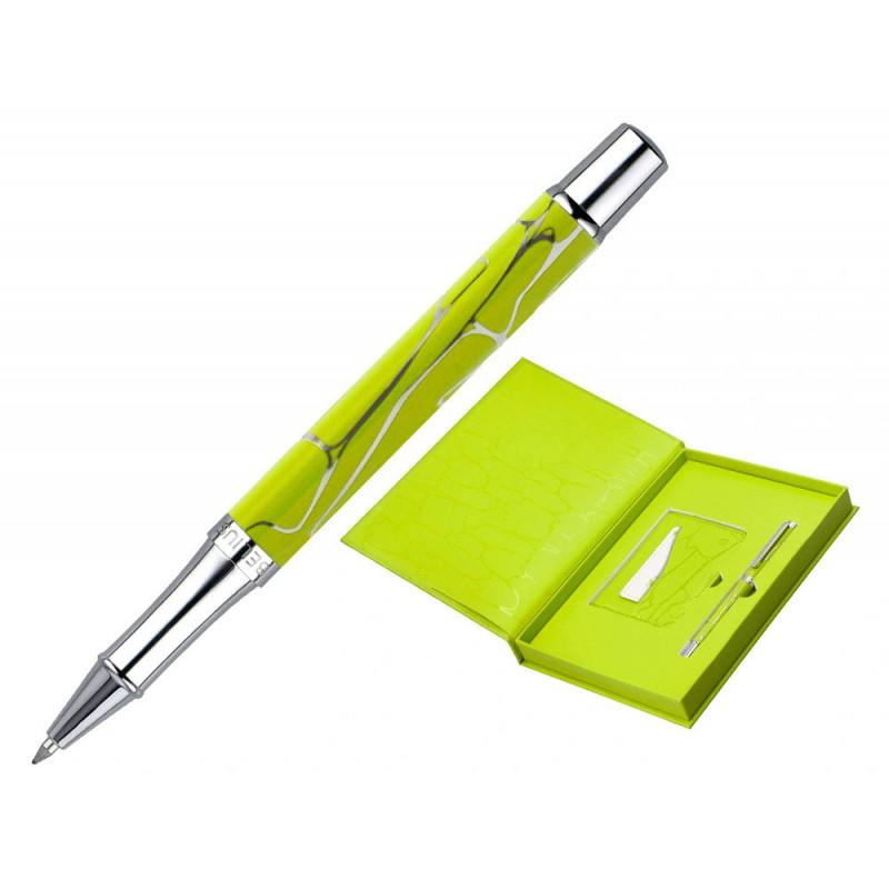Stylo-bille belius cocktails margarita aluminium encre bleue relief vert lime argente boite design