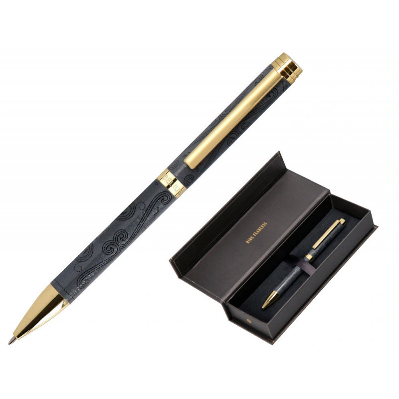 Stylo-bille belius wild west aluminium encre bleue coloris noir dore boite design