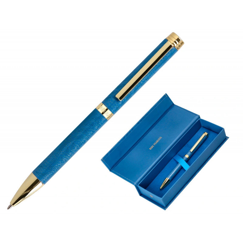 Stylo-bille belius wild west aluminium encre bleue coloris bleu marine dore boite design