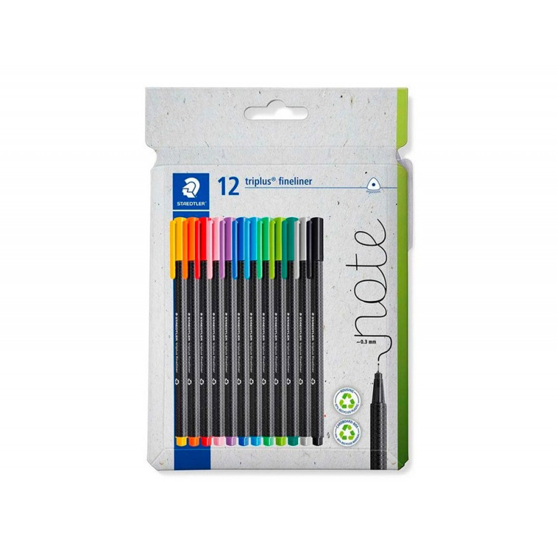 Feutre staedtler triplus fineliner 334 triangulaire pointe superfine 0,3mm coloris assortis etui carton