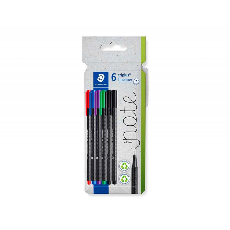 Feutre staedtler triplus fineliner 334 triangulaire pointe superfine 0,3mm coloris assortis etui carton