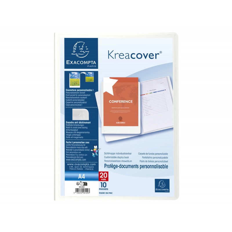 Porte-vues exacompta krea cover pp 20 vues coloris blanc
