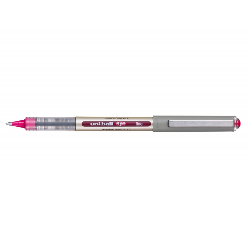 Roller uniball eye plastique recycle encre liquide ecriture moyenne pointe metal coloris pourpre