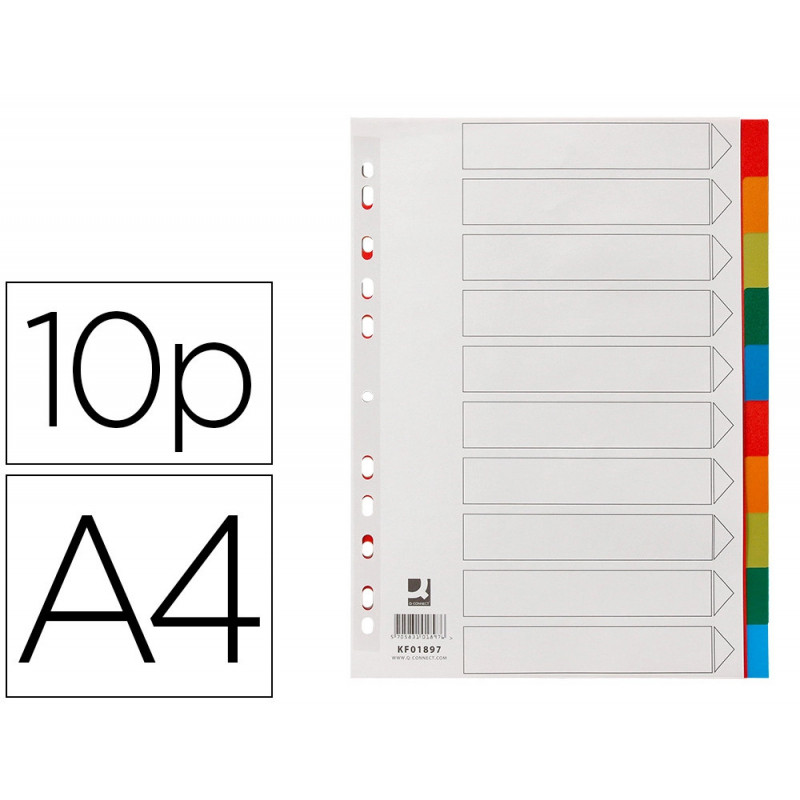 Intercalaire q-connect plastique 10 positions a4 indice multiperfore