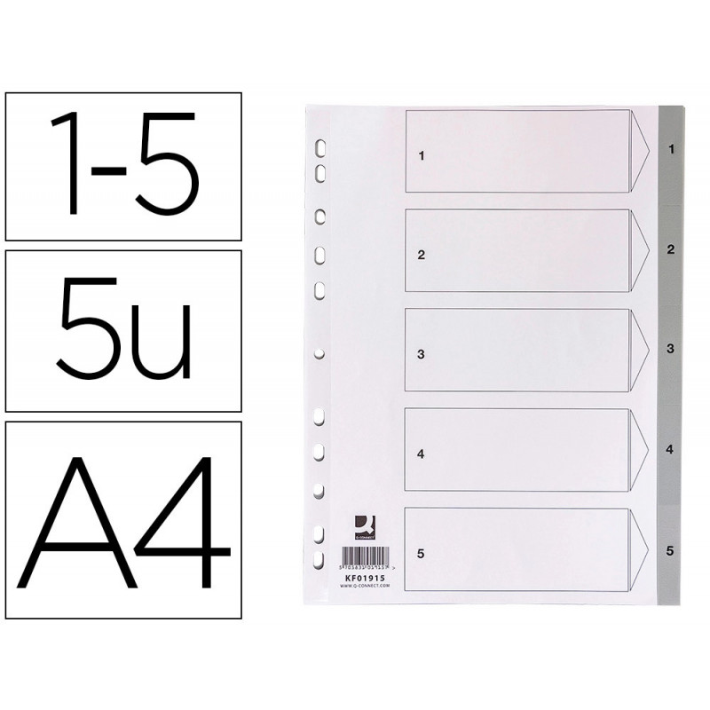 Intercalaire q-connect numerique 1-5 plastique 5 positions a4 indice multiperfore
