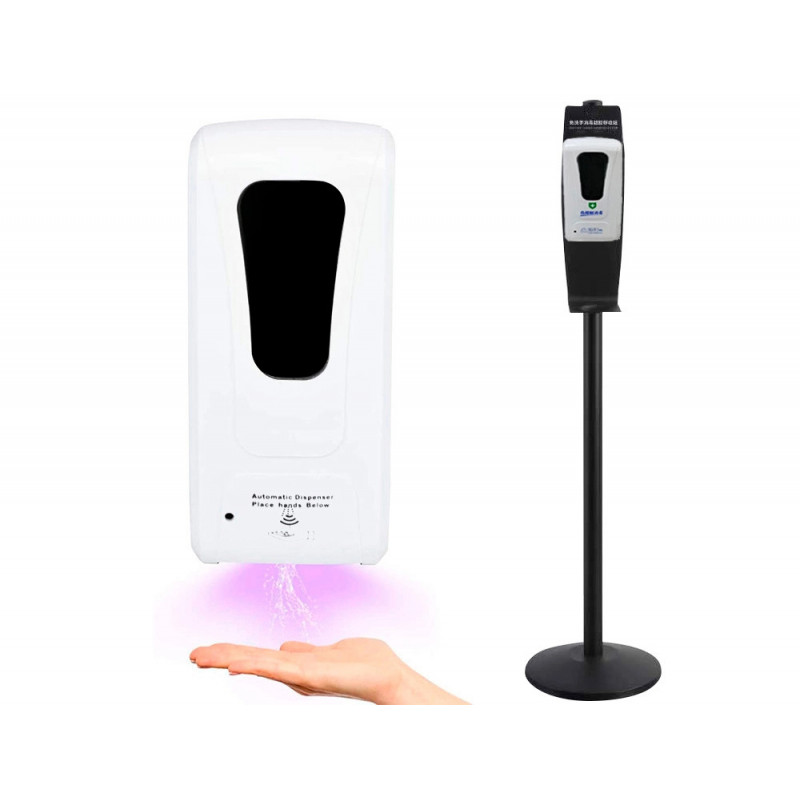 Distributeur gel et savon q-connect automatique capteur et support metallique hauteur 152cm capacite 1000ml blanc