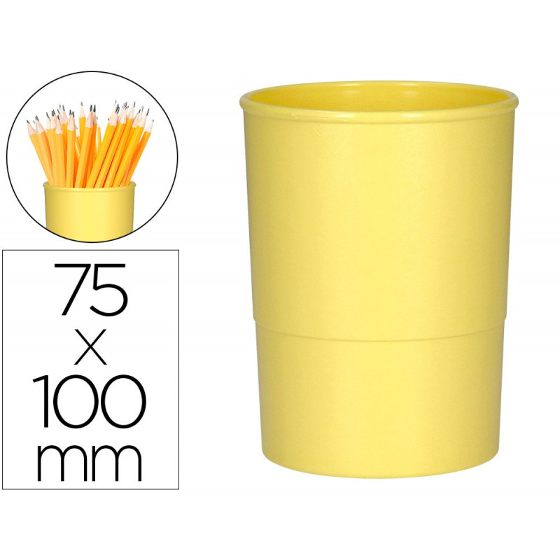 Pot a crayons q-connect plastique diametre 75mm hauteur 100mm coloris jaune pastel opaque