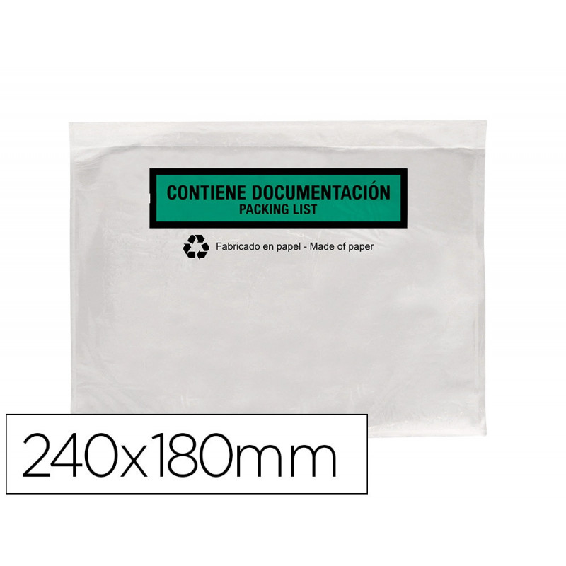 Pochette porte-documents q-connect 240x135mm auto-adhesive en papier texte espagnol anglais boite 100 unites