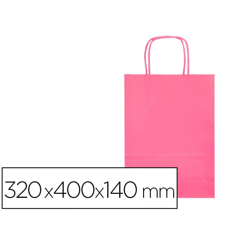 Sac papier q-connect cellulose l anse torsadee 320x400x14mm coloris rose