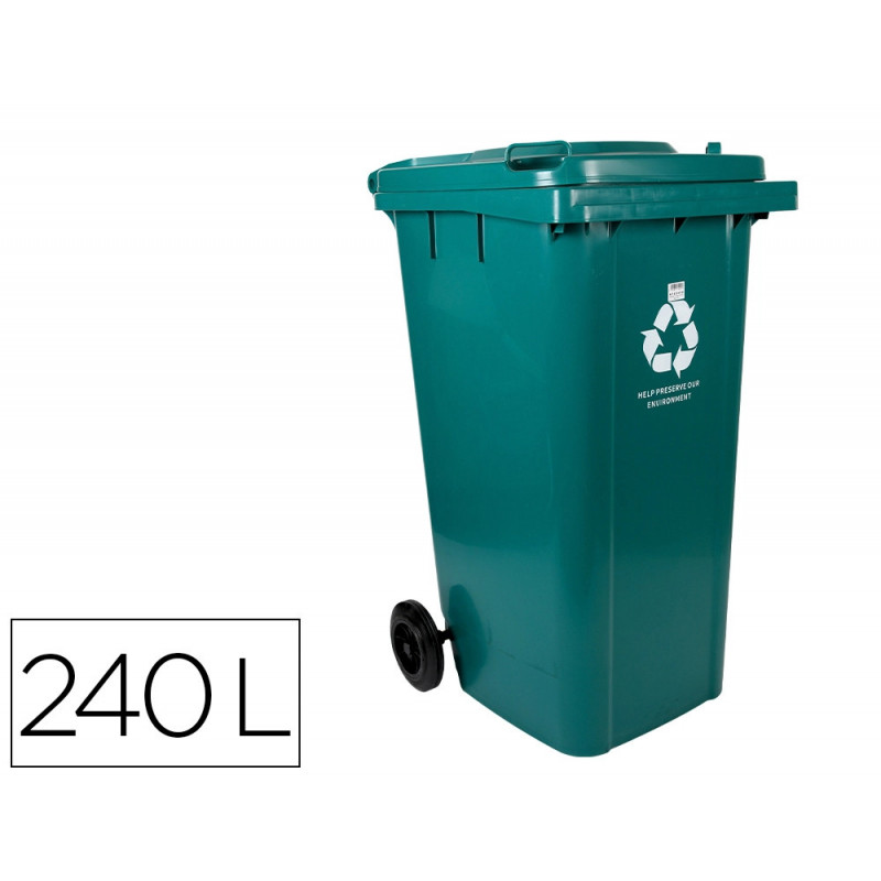 Poubelle conteneur q-connect plastique avec couvercle et roues capacite 240l 1040x620x610 mm coloris vert