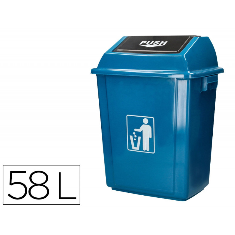 Poubelle q-connect plastique couvercle basculant 58l 470x330x760mm coloris bleu