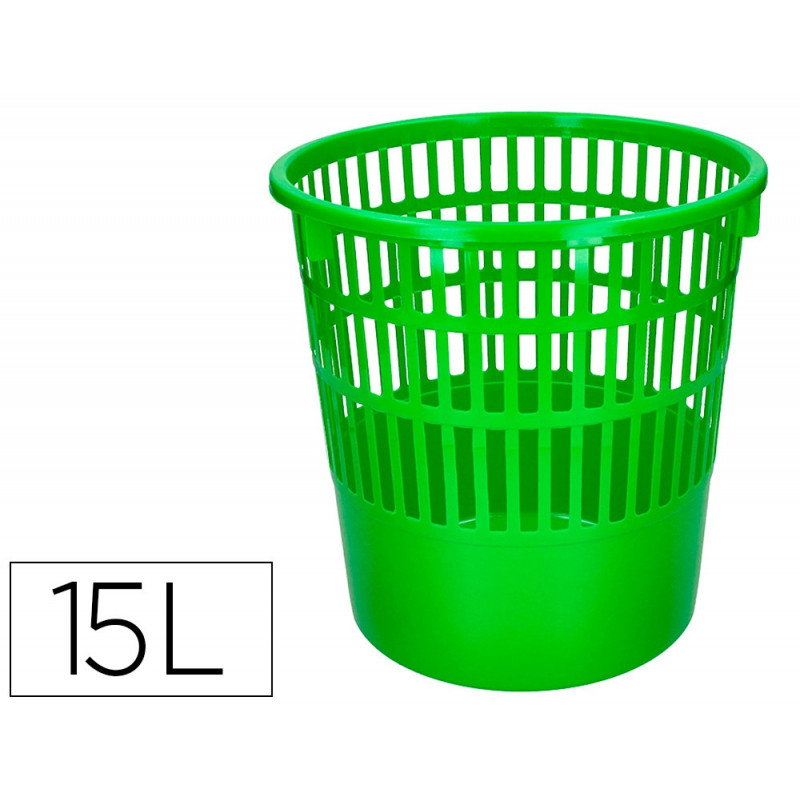 Corbeille papier q-connect ajouree plastique 15l 285x290mm coloris vert