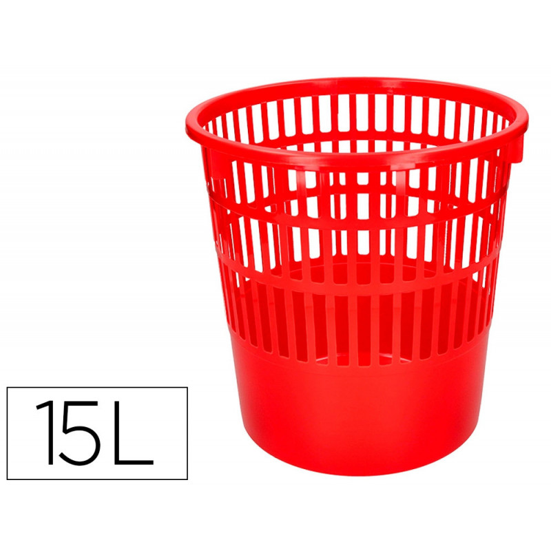 Corbeille papier q-connect ajouree plastique 15l 285x290mm coloris rouge
