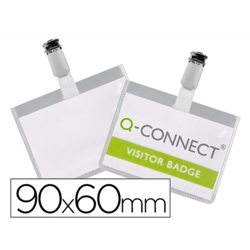 Badge q-connect pvc clip bristol blanc ideal conferences reunions receptions 90x60mm paquet 25 unites