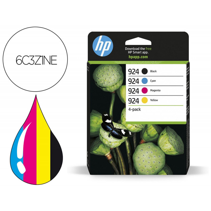 Cartouche hp jet d'encre original 924 6c3z1ne pack 4 couleurs