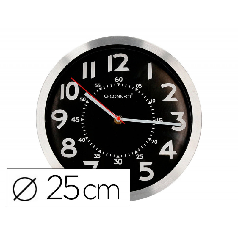 Horloge q-connect murale metallique mouvement silencieux diametre 25 cm coloris chrome