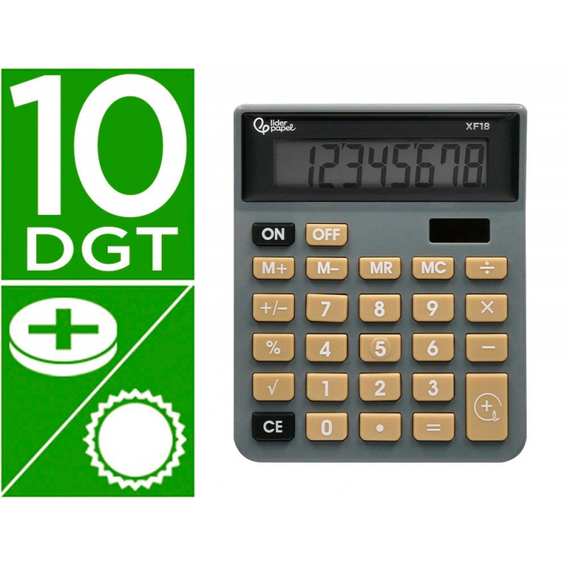 Calculatrice de bureau liderpapel xf18 8 chiffres solaire et piles 127x105x24 mm coloris gris