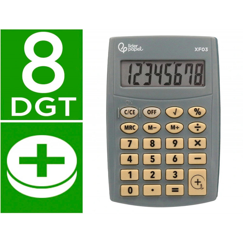 Calculatrice de poche liderpapel xf03 8 chiffres avec pile 99x64x9 mm coloris gris