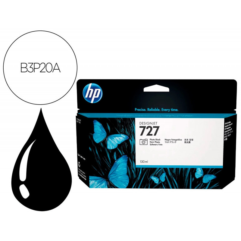 Cartouche hp jet d'encre 727 couleur noir photo 130ml