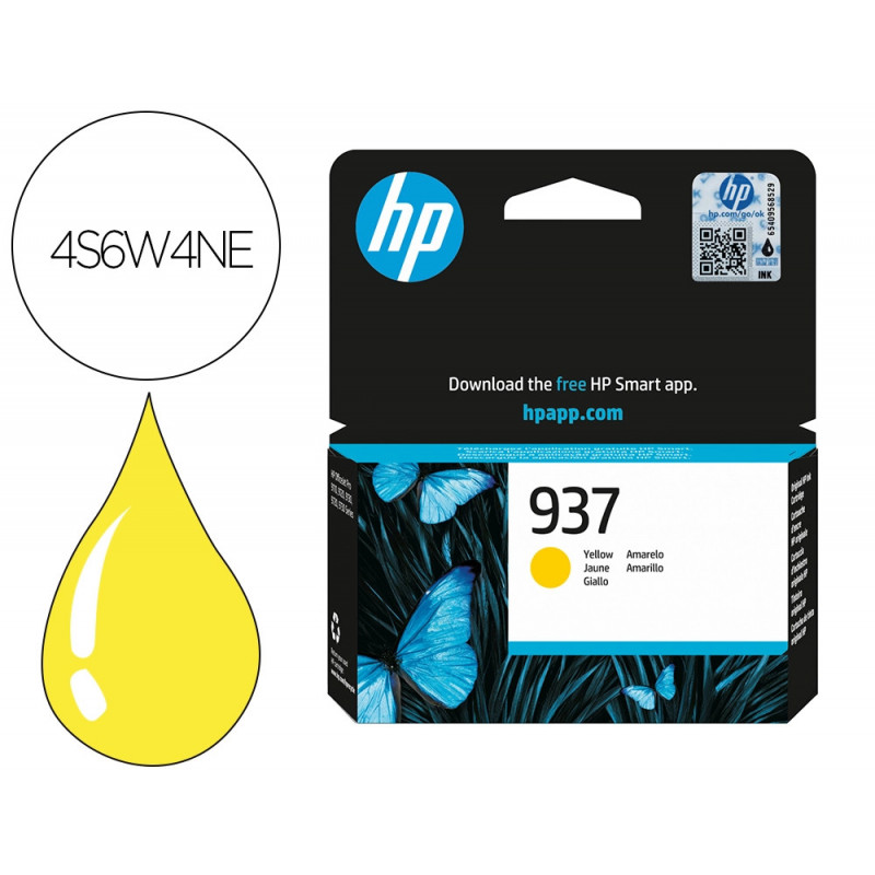 Cartouche hp jet d'encre original 937 4s6w4ne 800 pages coloris jaune