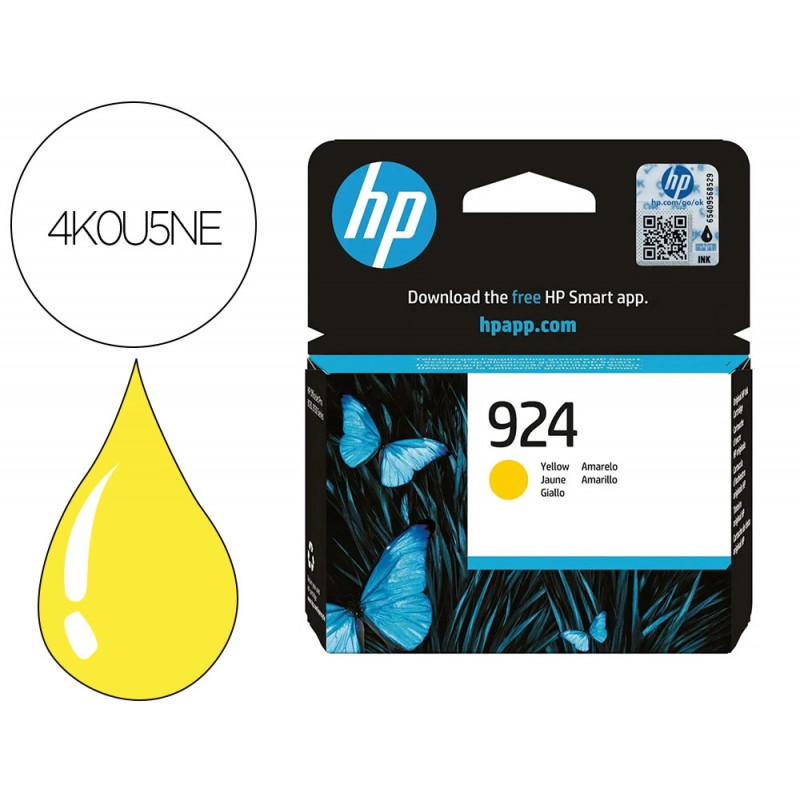 Cartouche hp jet d'encre original 924 4k0u5ne 400 pages coloris jaune
