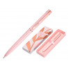 Stylo-bille belius rose aluminium details et attributs or rose encre bleue coloris rose dans coffret cadeau