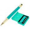 Stylo-bille et etui simili cuir belius soiree alum. details et attributs or encre bleue coloris turquoise coffret cadeau