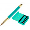 Stylo-plume et etui simili cuir belius soiree alum. details et attributs or encre bleue coloris turquoise coffret cadeau