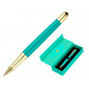 Stylo-bille belius soiree aluminium details et attributs or encre bleue coloris turquoise dans coffret cadeau