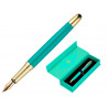 Stylo-plume belius soiree aluminium details et attributs or encre bleue coloris turquoise dans coffret cadeau