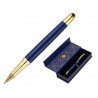Stylo-bille belius soiree aluminium details et attributs or encre bleue coloris bleu marine dans coffret cadeau