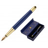 Stylo-plume belius soiree aluminium details et attributs or encre bleue coloris bleu marine dans coffret cadeau