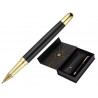 Stylo-bille et etui simili cuir belius soiree aluminium details et attributs or encre bleue coloris noir coffret cadeau