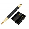 Stylo-bille belius passion aluminium brosse attributs or encre bleue coloris noir dans coffret cadeau