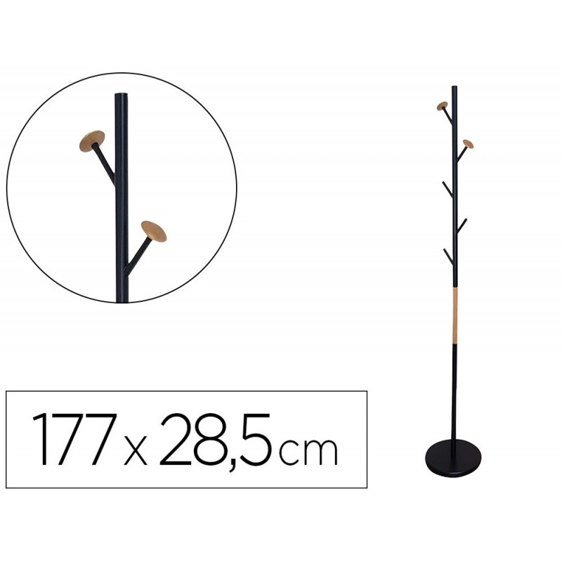 Porte-manteaux q-connect 5 pateres metallique details en bois hauteur 177cm