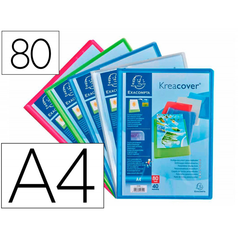 Protege-documents exacompta kreacover chromaline polypropylene semi-rigide 24x32cm 80 vues coloris