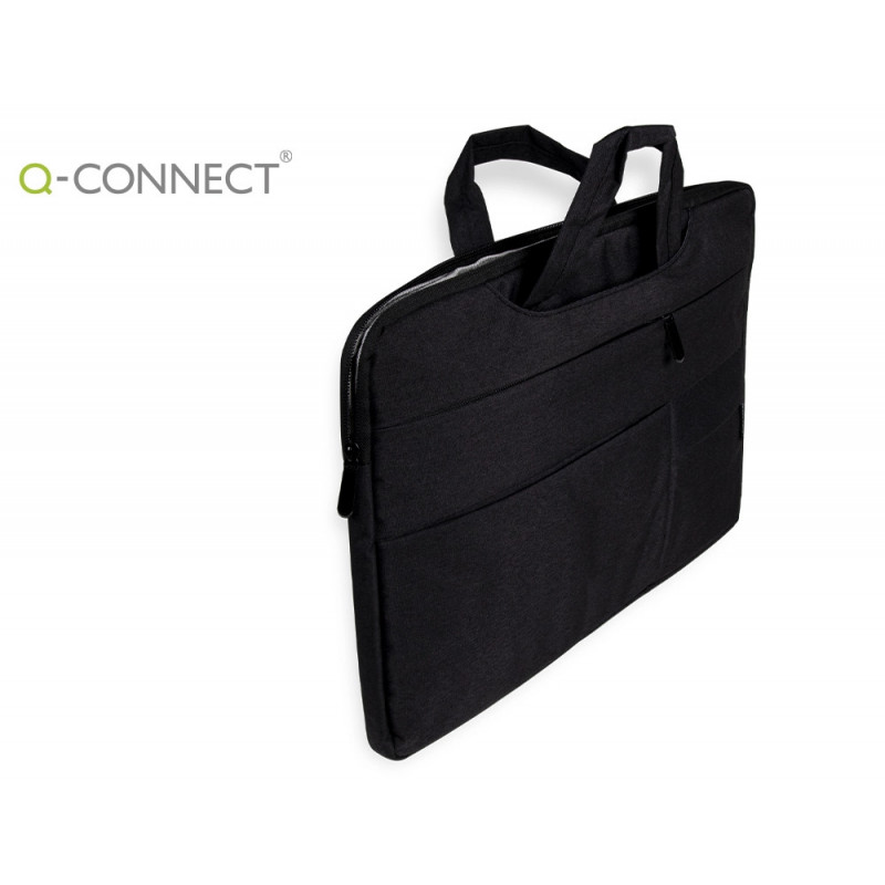 Sacoche ordinateur q-connect poignees amovibles fermeture eclair compartiments exterieurs 39x28x2cm noir