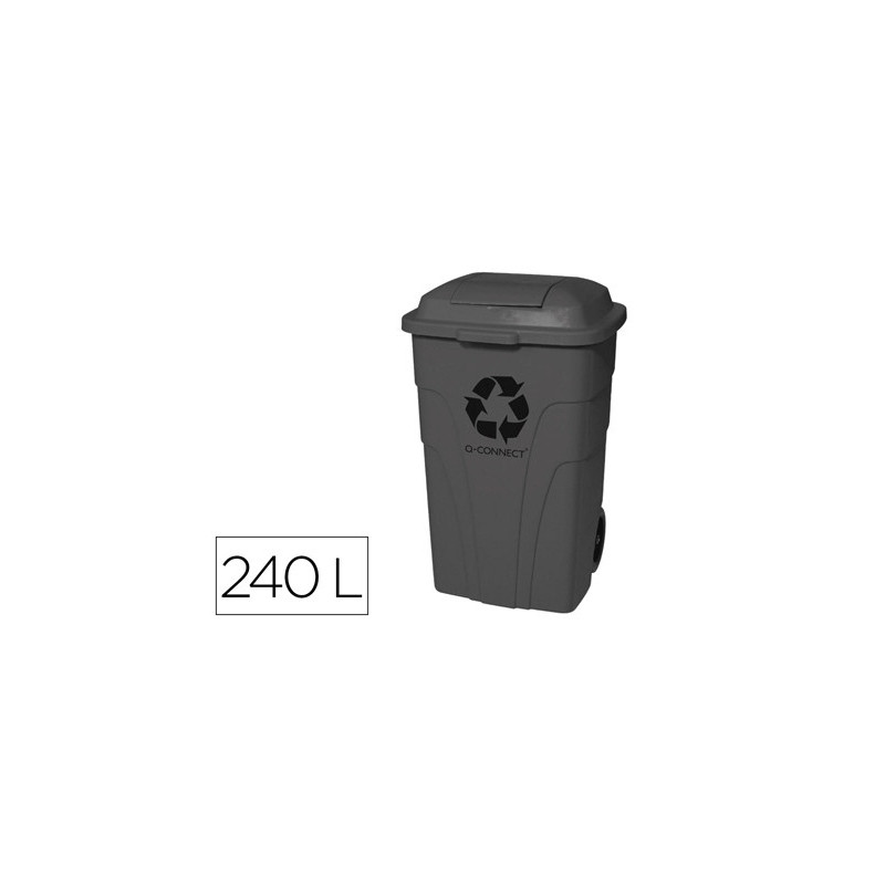 Poubelle conteneur q-connect plastique avec couvercle capacite 240l coloris gris dim. 1040x610x610mm avec