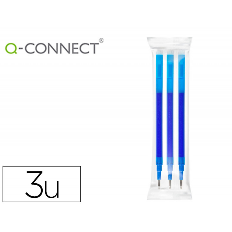 Recharge roller q-connect encre effacable couleur bleu set de 3u