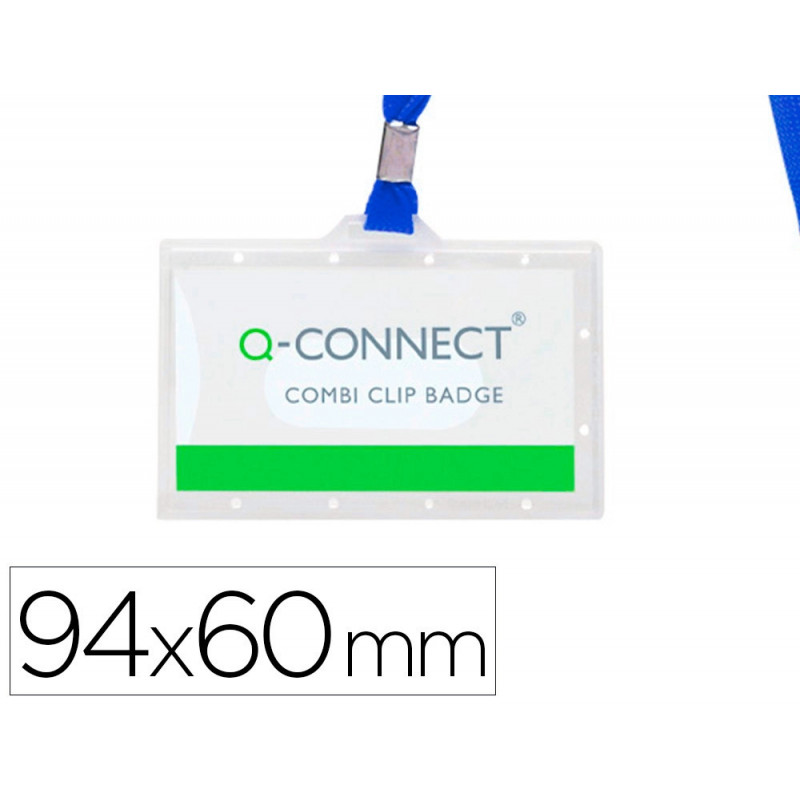 Badge q-connect lacet plastique rigide congrès foires entreprises intérieur carte blanche cordon 94x60 mm