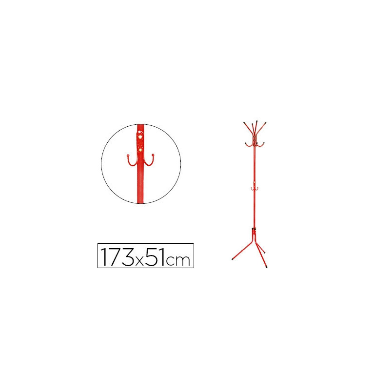 Porte-manteaux q-connect métallique 8 patères hauteur 173cm coloris rouge