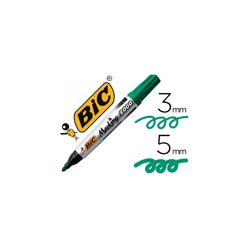 Marqueur bic permanent marking 2000 pointe moyenne biseautée tracé 3/5mm corps plastique encre base alcool coloris vert